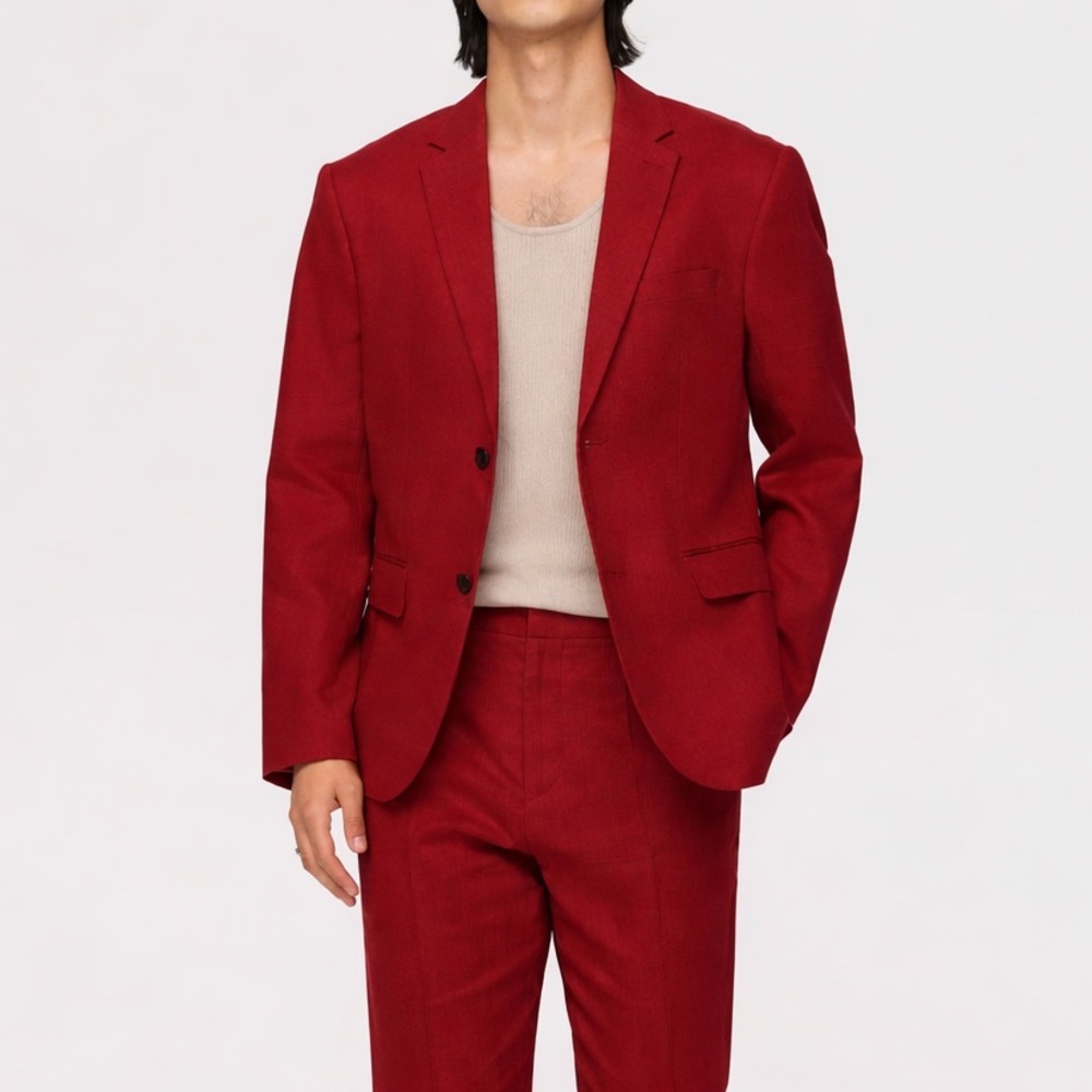 H&M Men’s Red Slim Fit Linen-blend Formal Matching Suit & Pants Set 38R / 32R